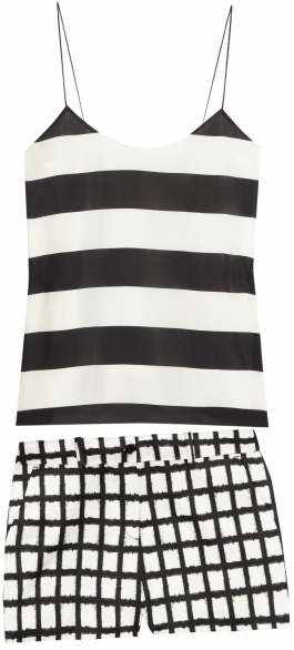 Tibi-Stripe-Crepe-Cami-and-Michael-Kors-Ikat-Print-Shorts