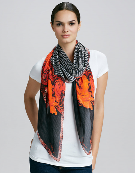 Robert-Cavalli-Silk-Black-Orange-Scarf