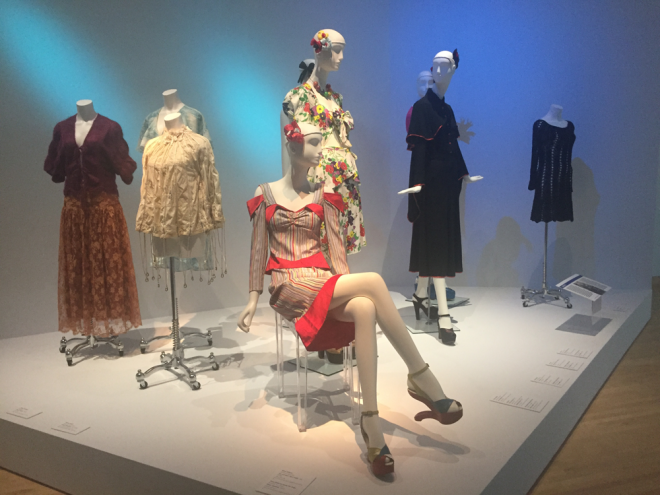 One of the first stations in the exhibition features a Betsey Johnson dress.